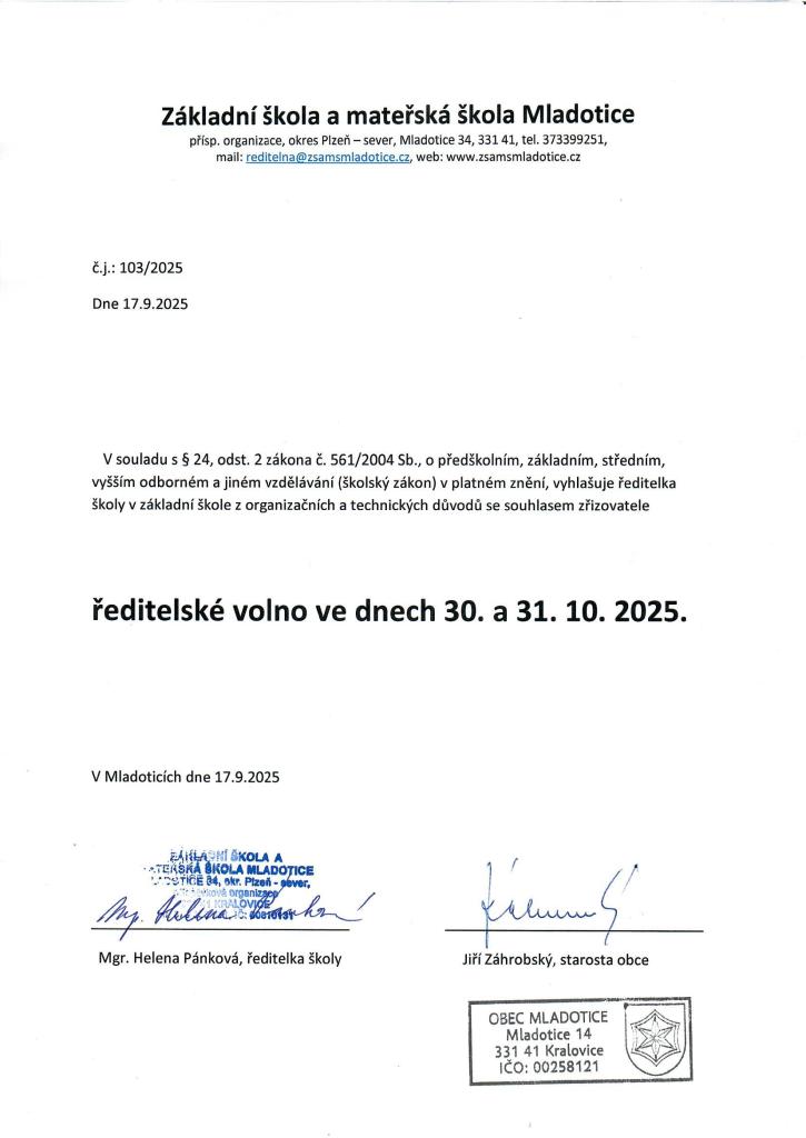 ŘEDITELSKÉ VOLNO