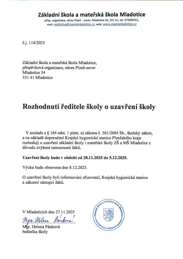uzavření školy